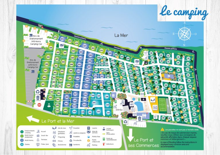 plan - emplacement - illustré - graphique - couleur - plage - orientation - guider - se diriger - trouver - infrastructure - mobil-home - normandie - cotentin - camping
