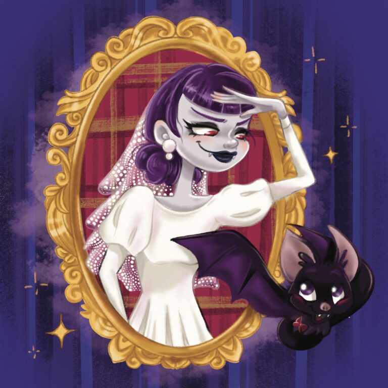 vampire - femme - fille - mariée - chauve-rouis - cadre - tableau - maison hantée - horreur - terrifiante - Halloween - octobre - peur