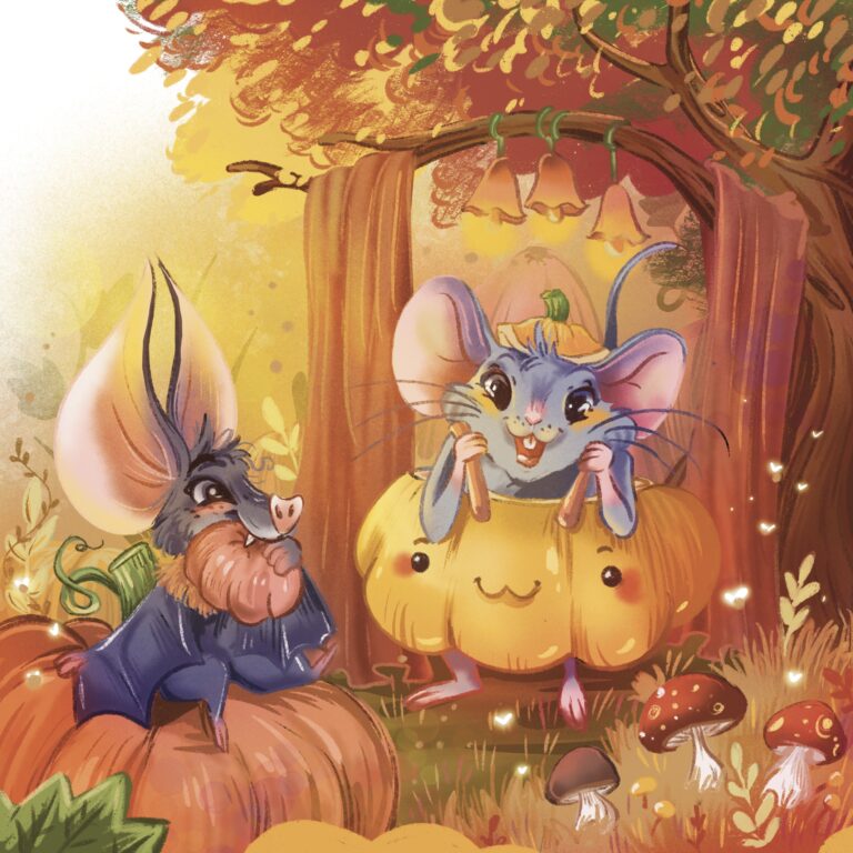 souris - chauve-souris - Halloween - déguisement - citrouille - illustration - jeunesse - animal mignon
